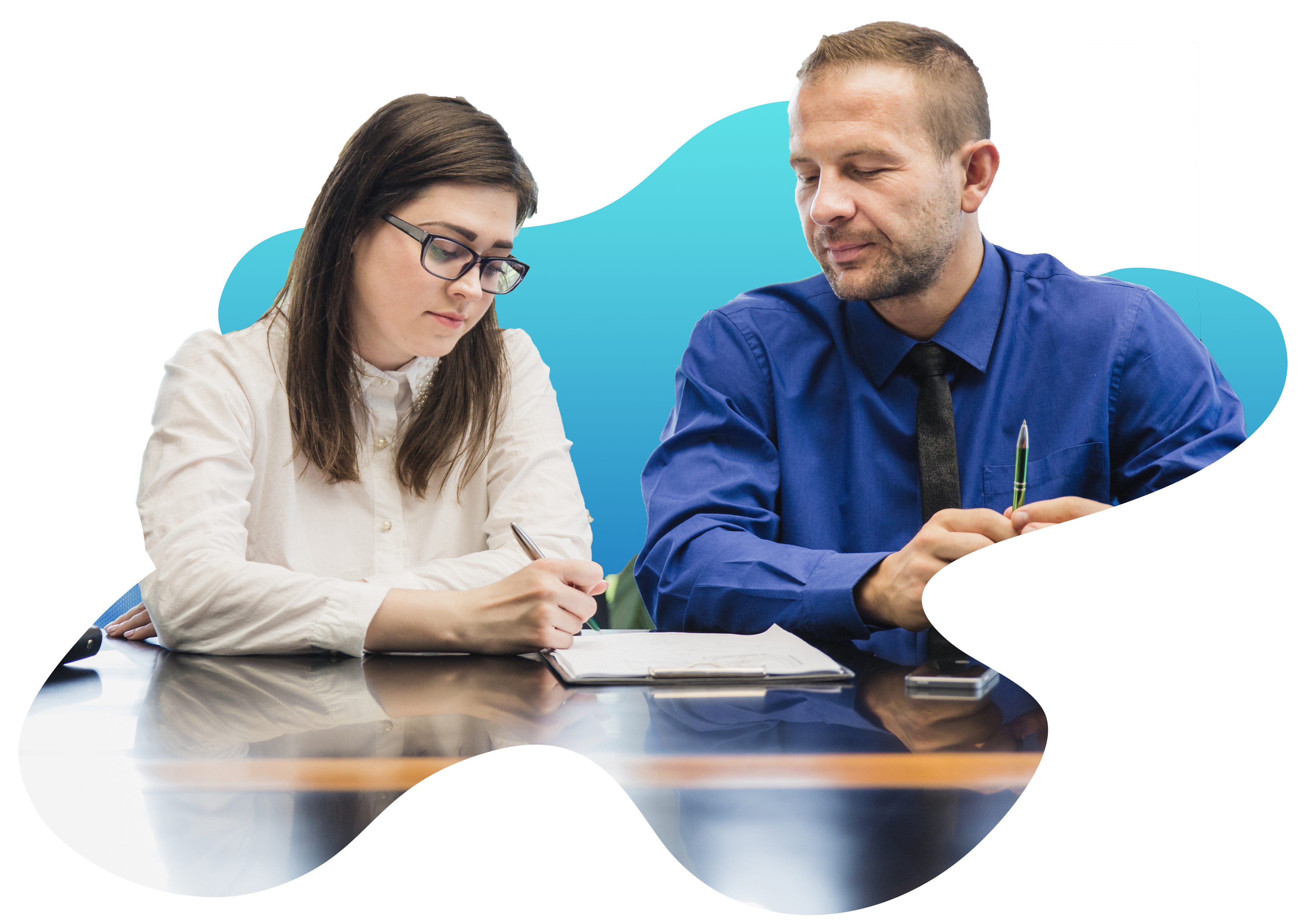 young coworkers with documents table